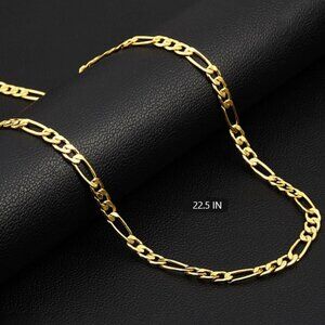 🆕 Womens Minimalist Stainless Steel Gold Figaro Chain Necklace 22in